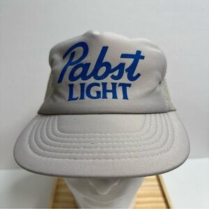 Pabst Light Vintage Trucker Snapback Hat Cap Gray Blue Beer Brewery Adju…